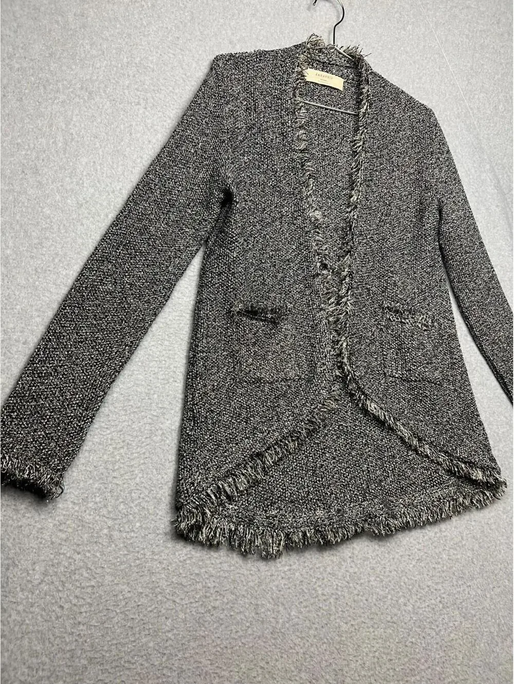 Zara Knit Womens Metallic Distressed Open Front Cardigan Sweater M Chic - Picture 2 of 10